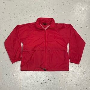 Eddie Bauer Mens Nylon Full Zip Jacket Size Large Hidden Hood Red